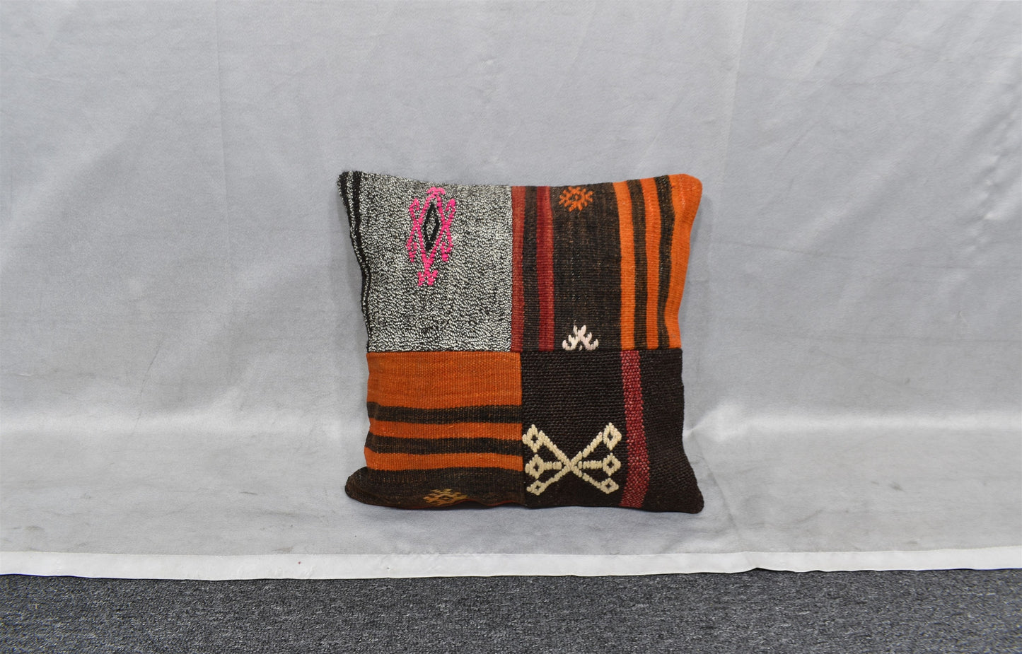 Yeni El Dokuma Patchwork Kırkyama Dekorluk Kilim Kırlent Yastık Kılıfı 7504