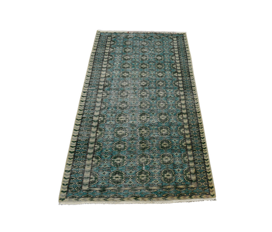 Vintage El Dokuma Nadir Buhara Modelli Uşak Yeşil Yün Halı 7514