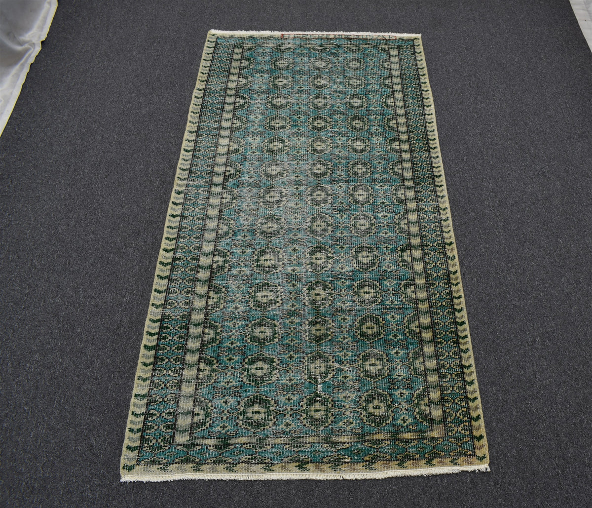Vintage El Dokuma Nadir Buhara Modelli Uşak Yeşil Yün Halı 7514