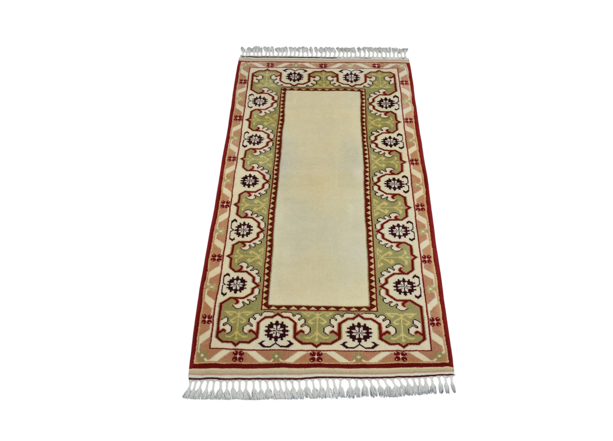 Yeni El Dokuma Modern Sade Bej Krem Milas Yün Halı 7516