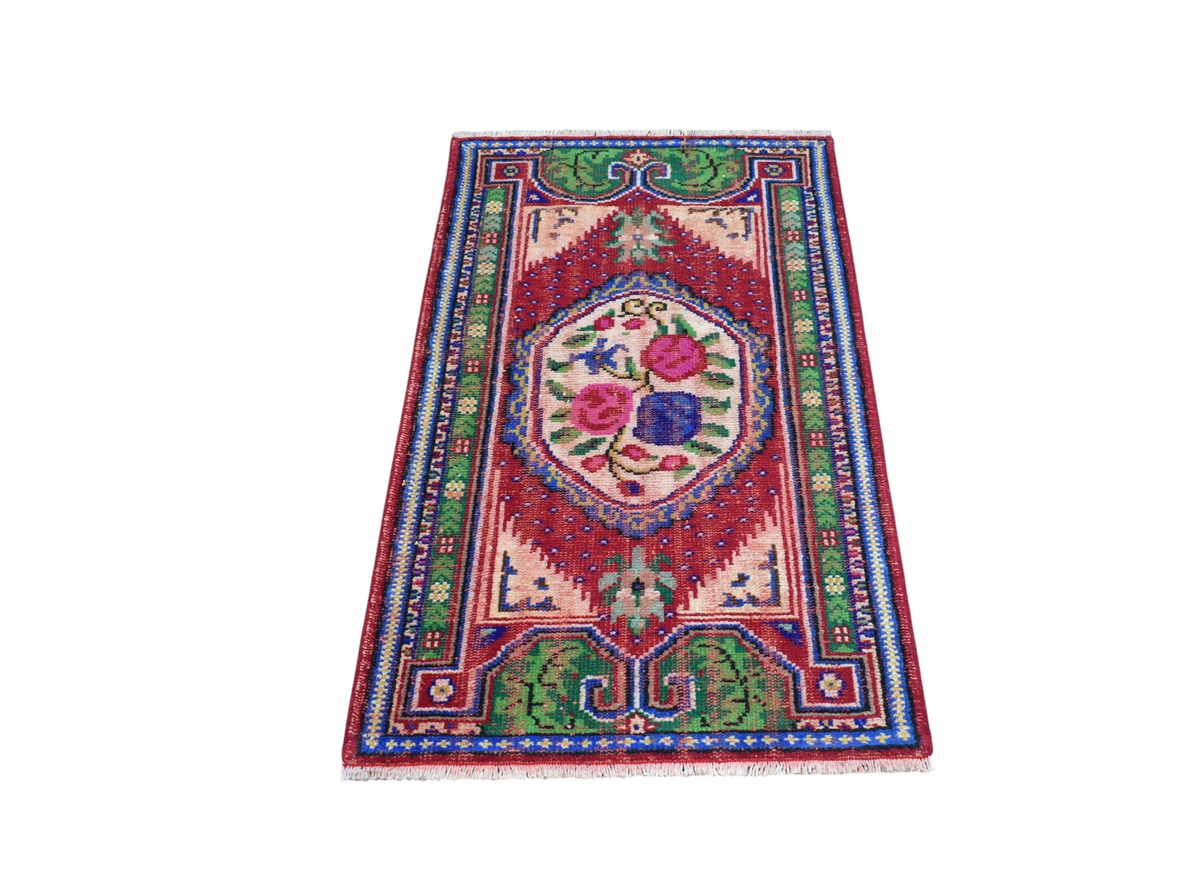 Vintage El Dokuma Güllü Çiçekli Eskitme Gördes Simav Yün Halı 7517
