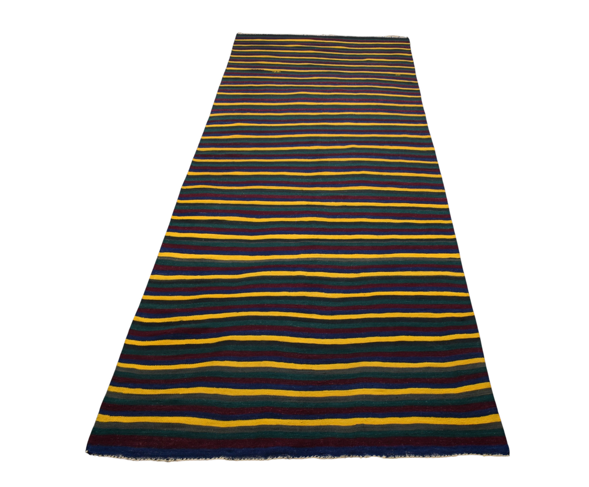 Yeni El Dokuması Başyapıt Yekpare Çubuklu Renkli Sivas Yün Kilim 7519