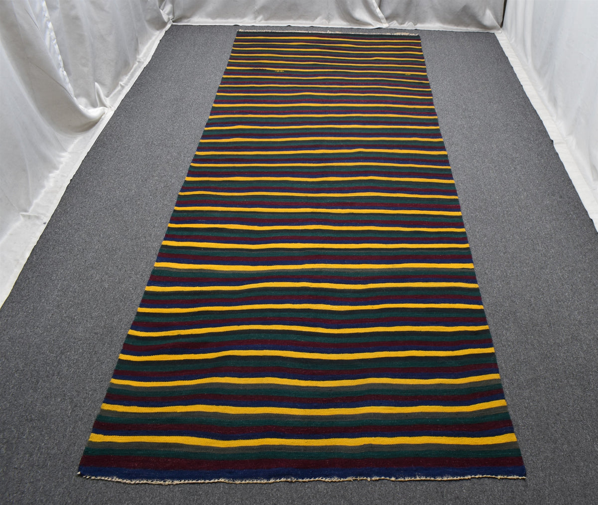Yeni El Dokuması Başyapıt Yekpare Çubuklu Renkli Sivas Yün Kilim 7519