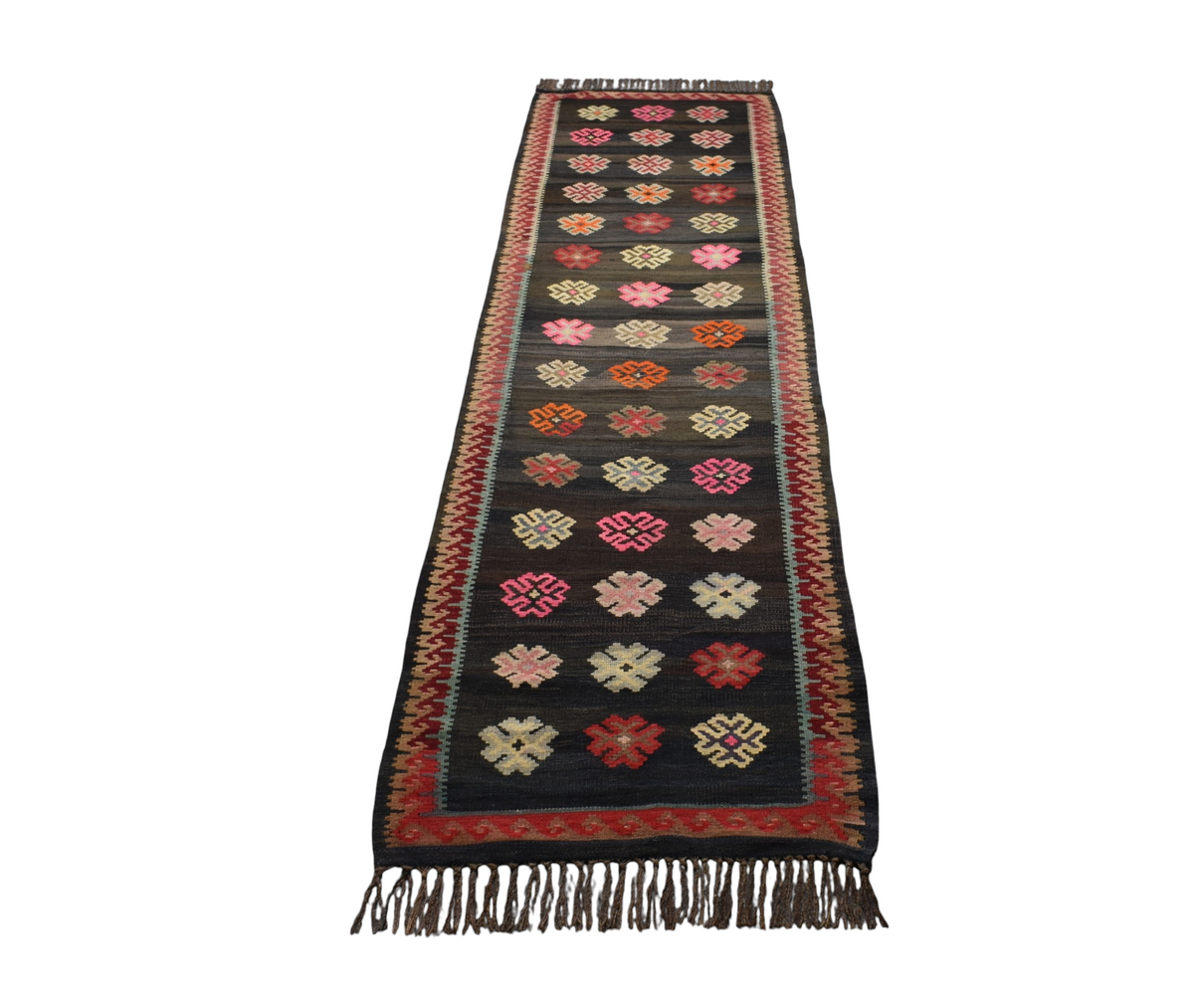 El Dokuma Görkemli Çiçekli Kirman Karabağ Yolluk Yün Kilim 7531