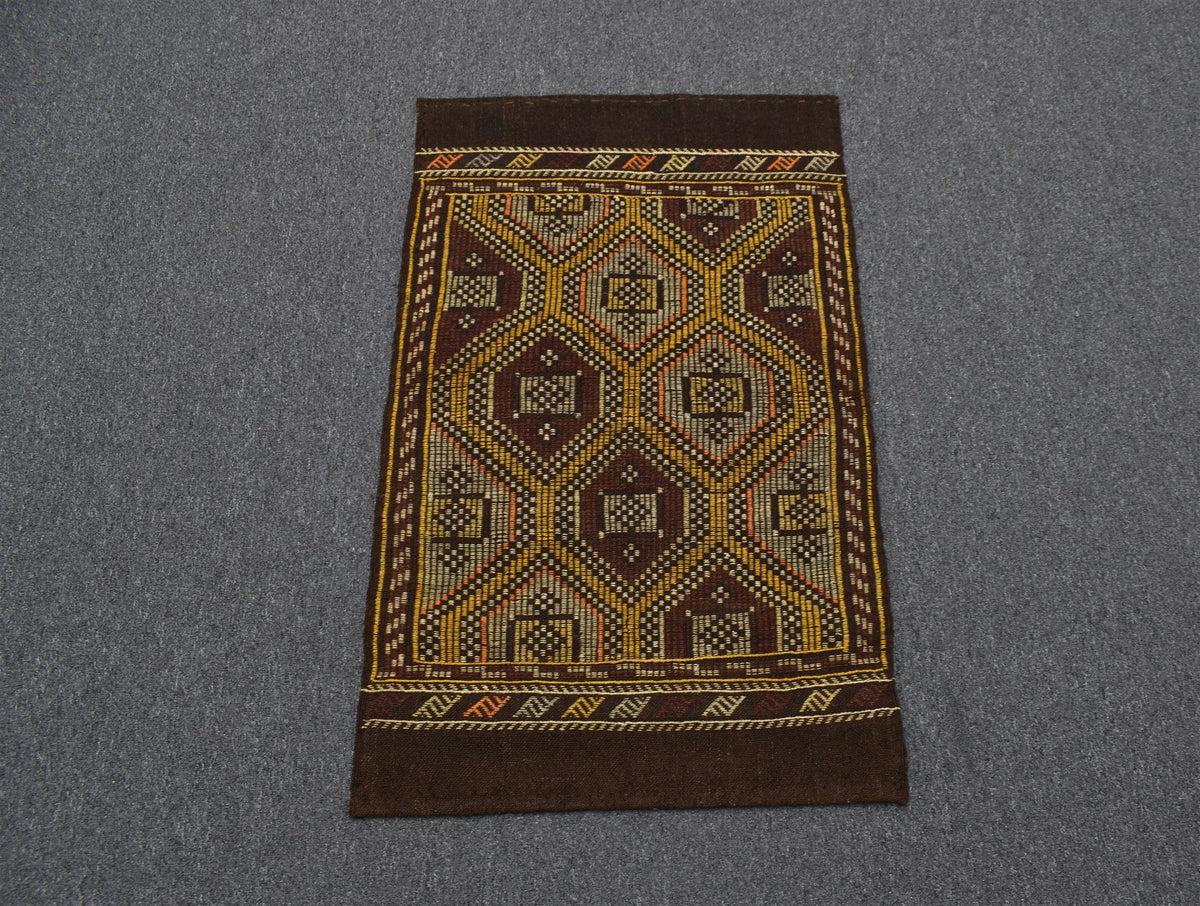 El Dokuması Ender Geometrik Karapınar Yörük Yün Cecim Kilim 7542