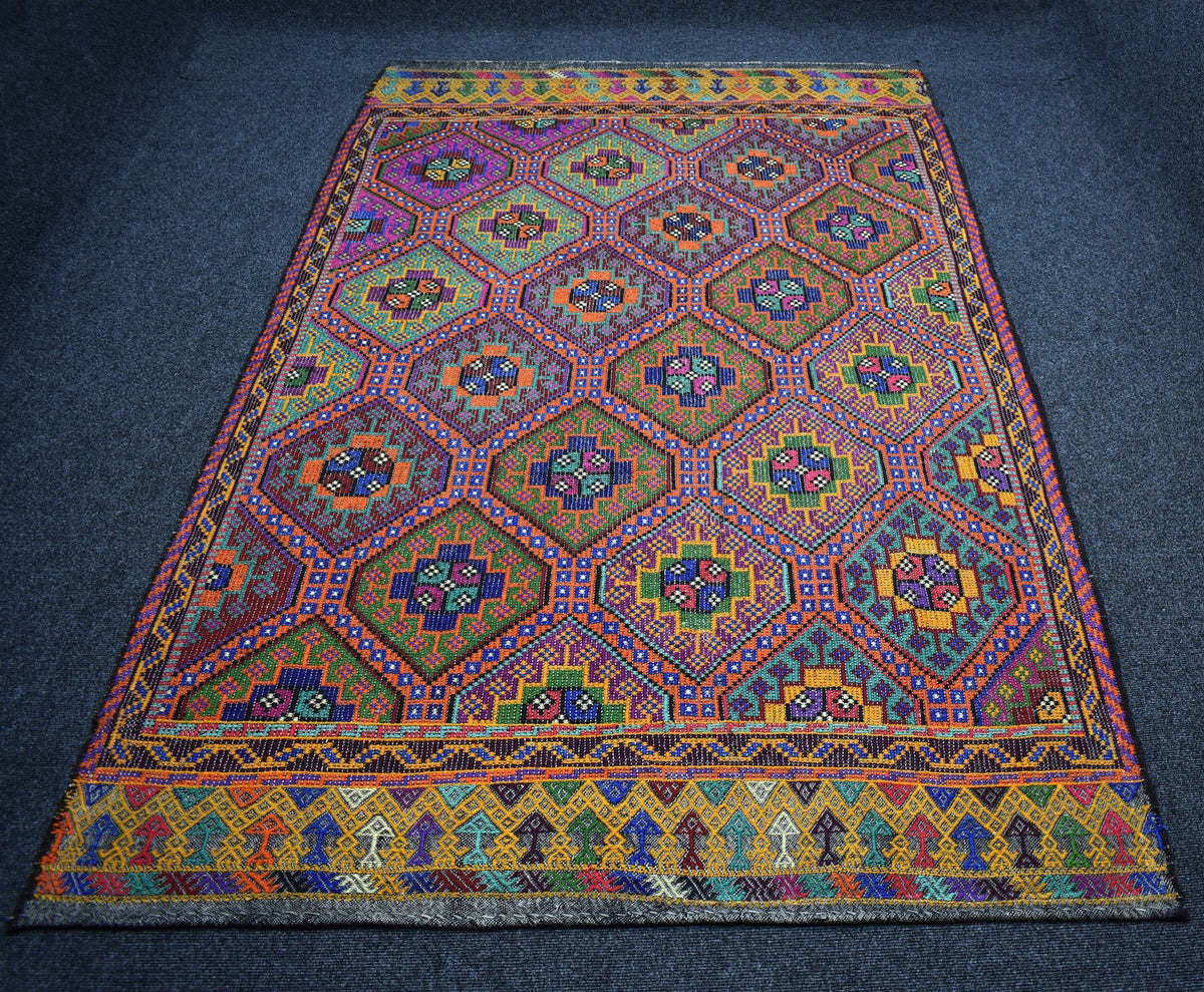 Yeni El Dokuması Yekpare Otantik Çumra Yörük Yün Cecim Kilim 7550