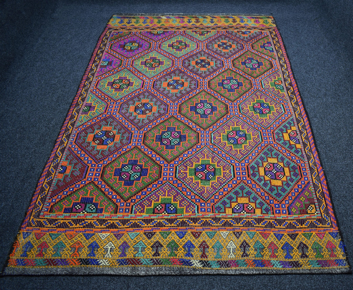 Yeni El Dokuması Yekpare Otantik Çumra Yörük Yün Cecim Kilim 7550