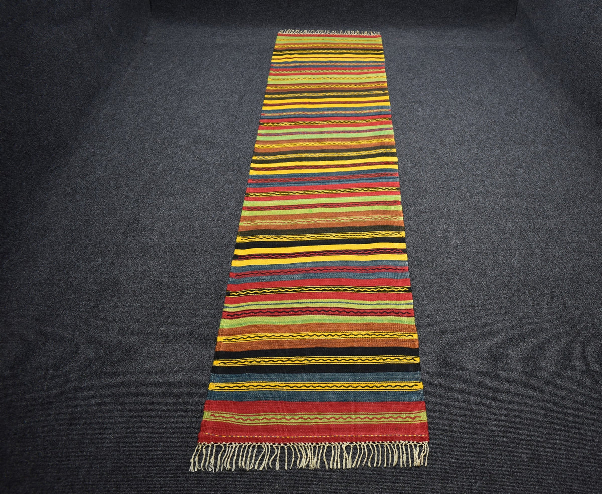El Dokuma Benzersiz Ender Çizgili Sivas Yolluk Yün Kilim 7563