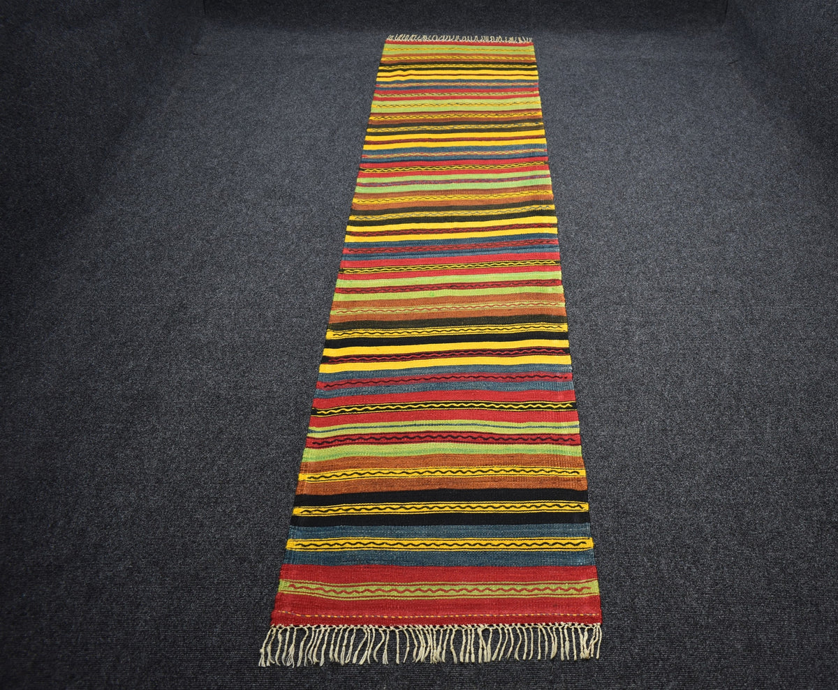 El Dokuma Benzersiz Ender Çizgili Sivas Yolluk Yün Kilim 7563