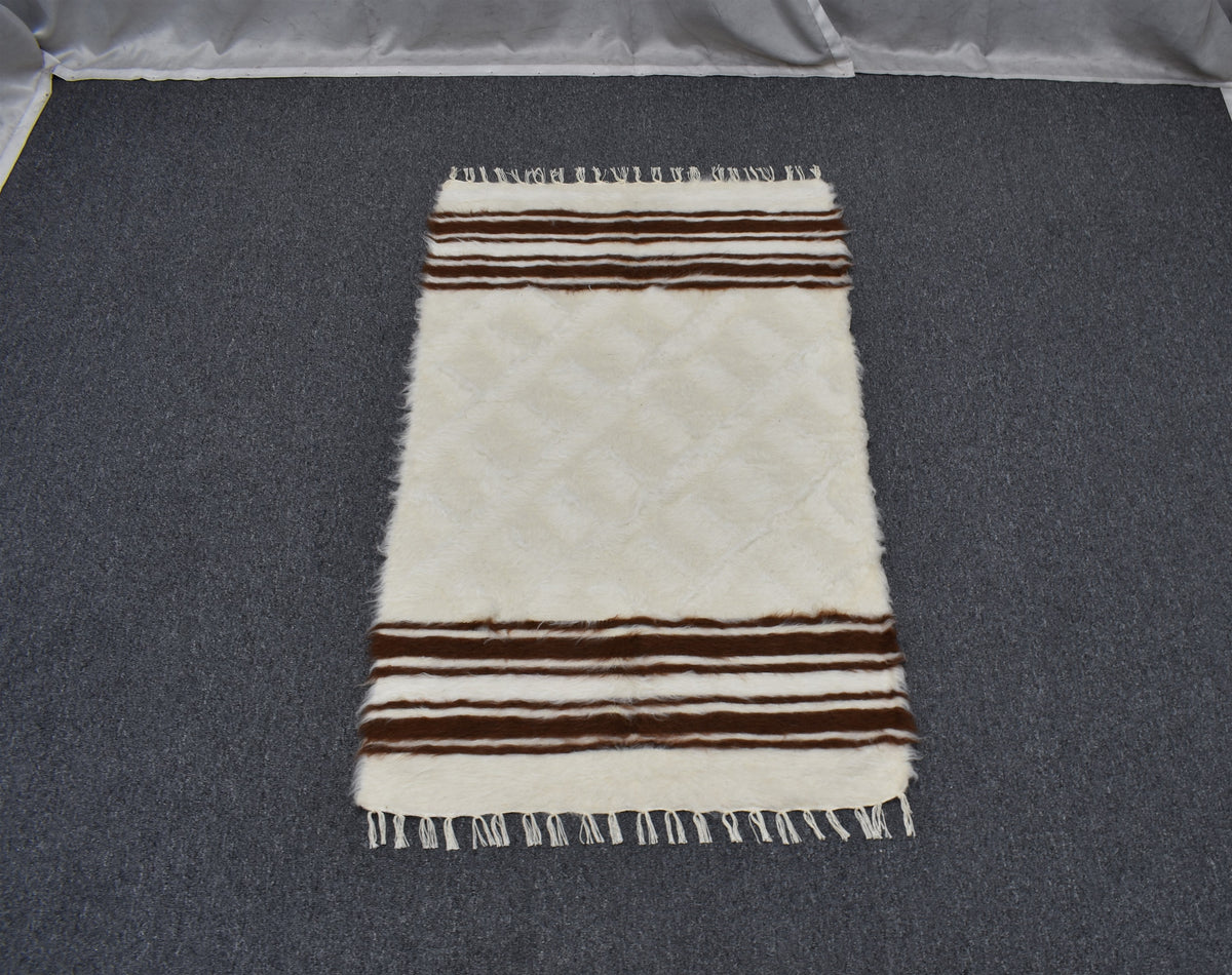 Yeni El Dokuma Yün Tiftik Siirt Battaniyesi Kilim 7606