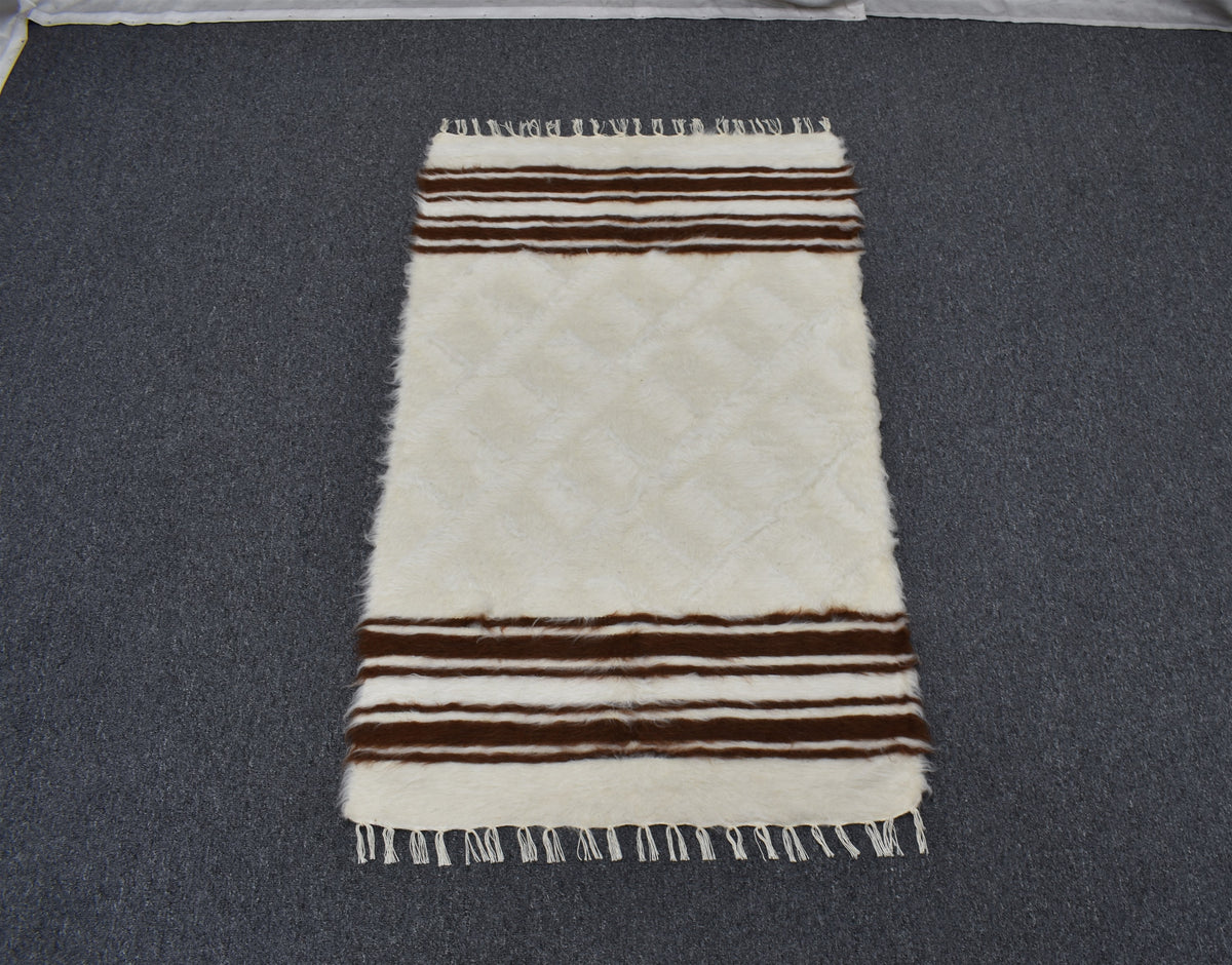 Yeni El Dokuma Yün Tiftik Siirt Battaniyesi Kilim 7606