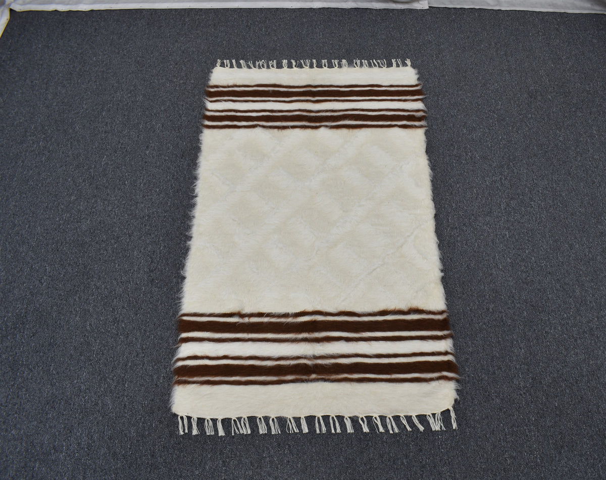 Yeni El Dokuma Yün Tiftik Siirt Battaniyesi Kilim 7606
