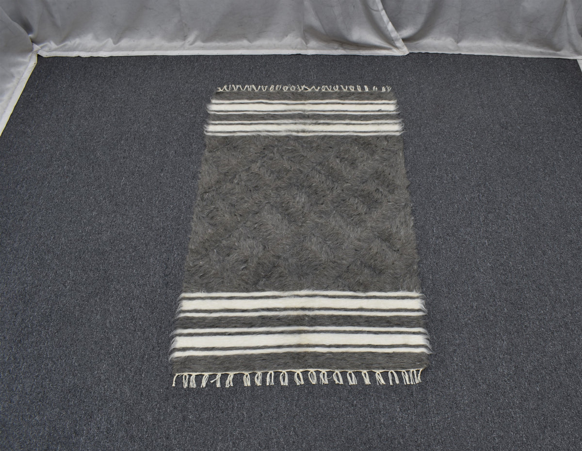 Yeni El Dokuma Çizgili Yün Tiftik Siirt Battaniyesi Kilim 7609