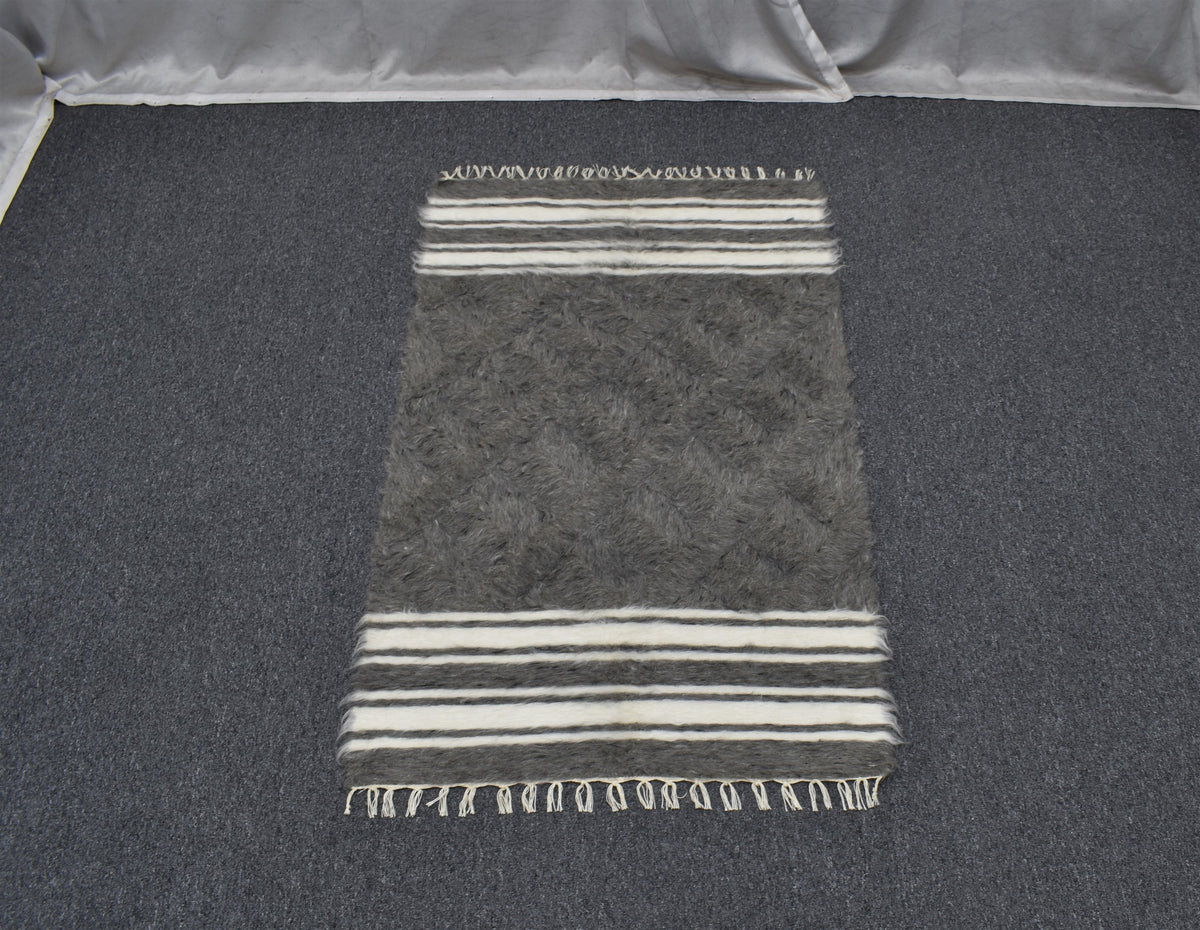 Yeni El Dokuma Çizgili Yün Tiftik Siirt Battaniyesi Kilim 7609