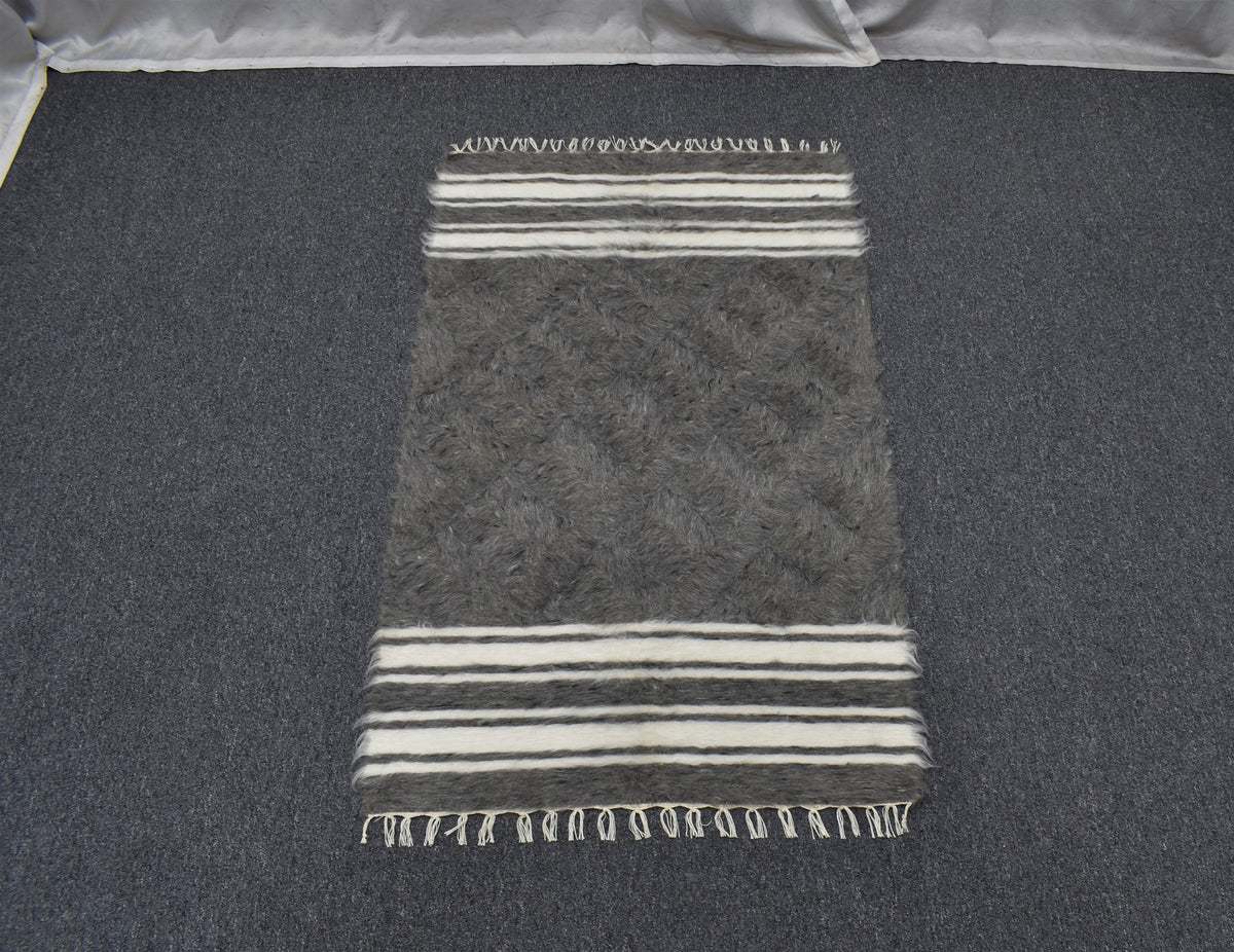 Yeni El Dokuma Çizgili Yün Tiftik Siirt Battaniyesi Kilim 7609