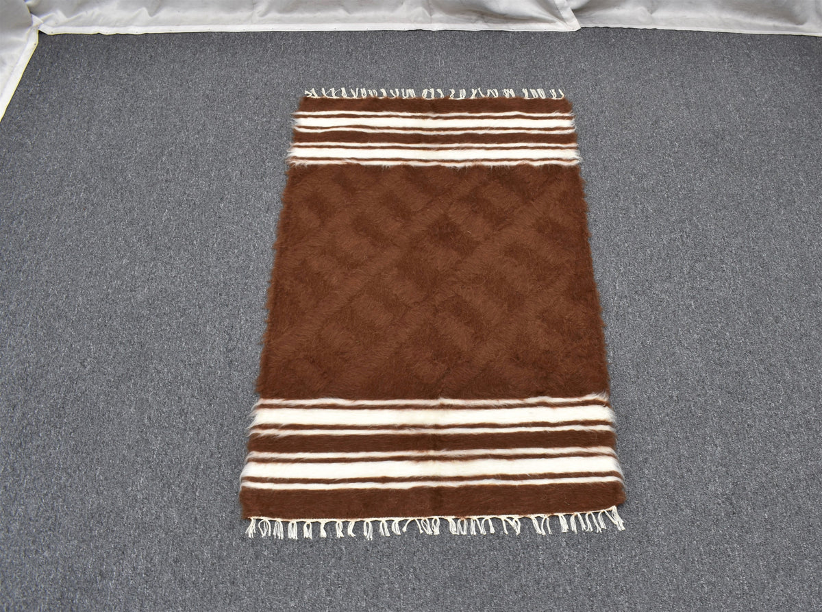Yeni El Dokuma Yün Tiftik Siirt Battaniyesi Kilim 7612
