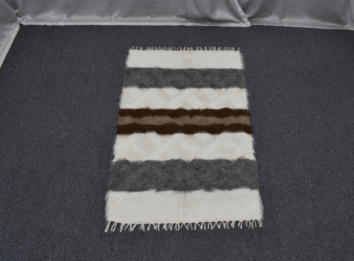 Yeni El Dokuma Şeritli Yün Tiftik Siirt Battaniyesi Kilim 7613