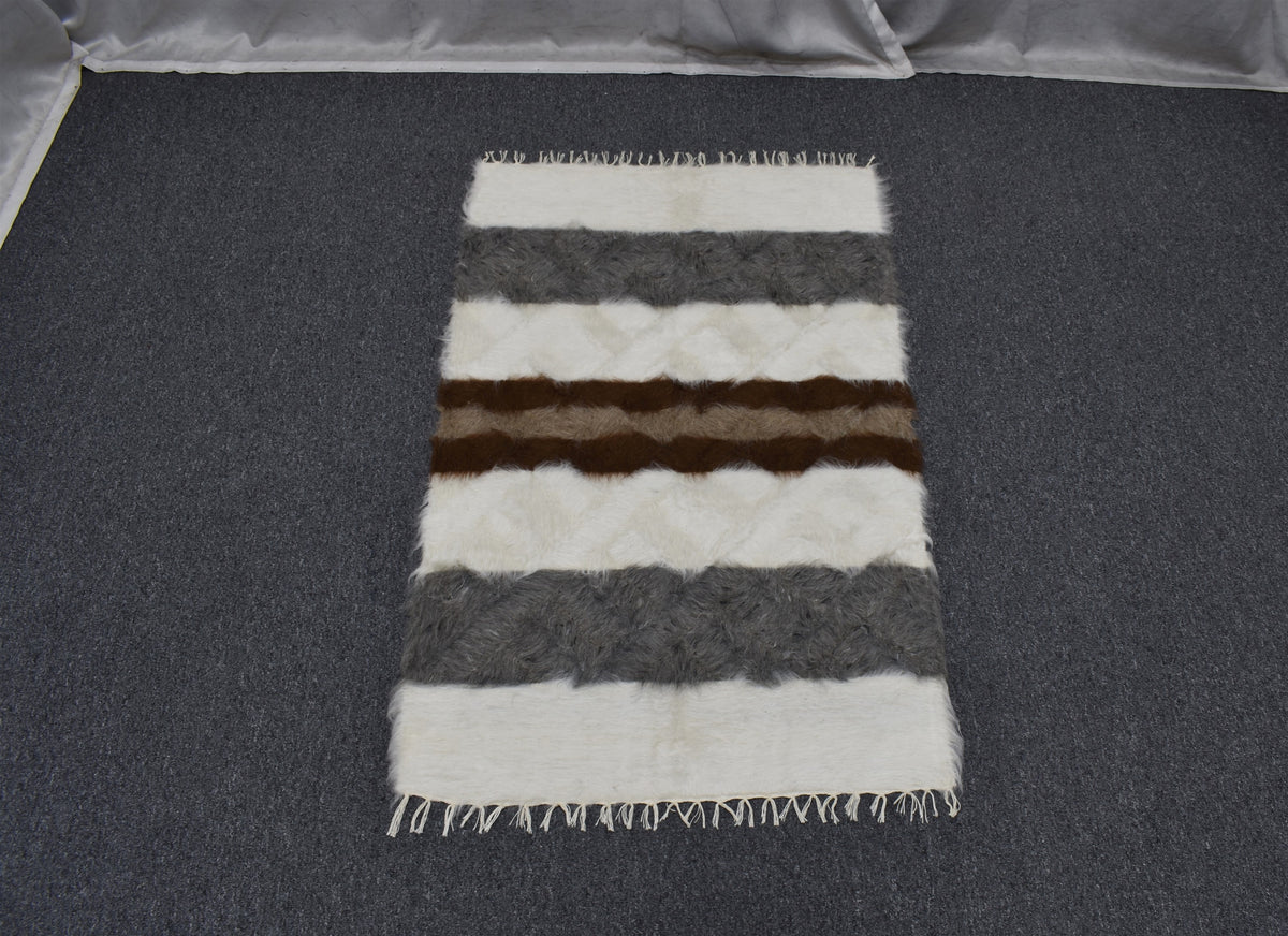 Yeni El Dokuma Şeritli Yün Tiftik Siirt Battaniyesi Kilim 7613