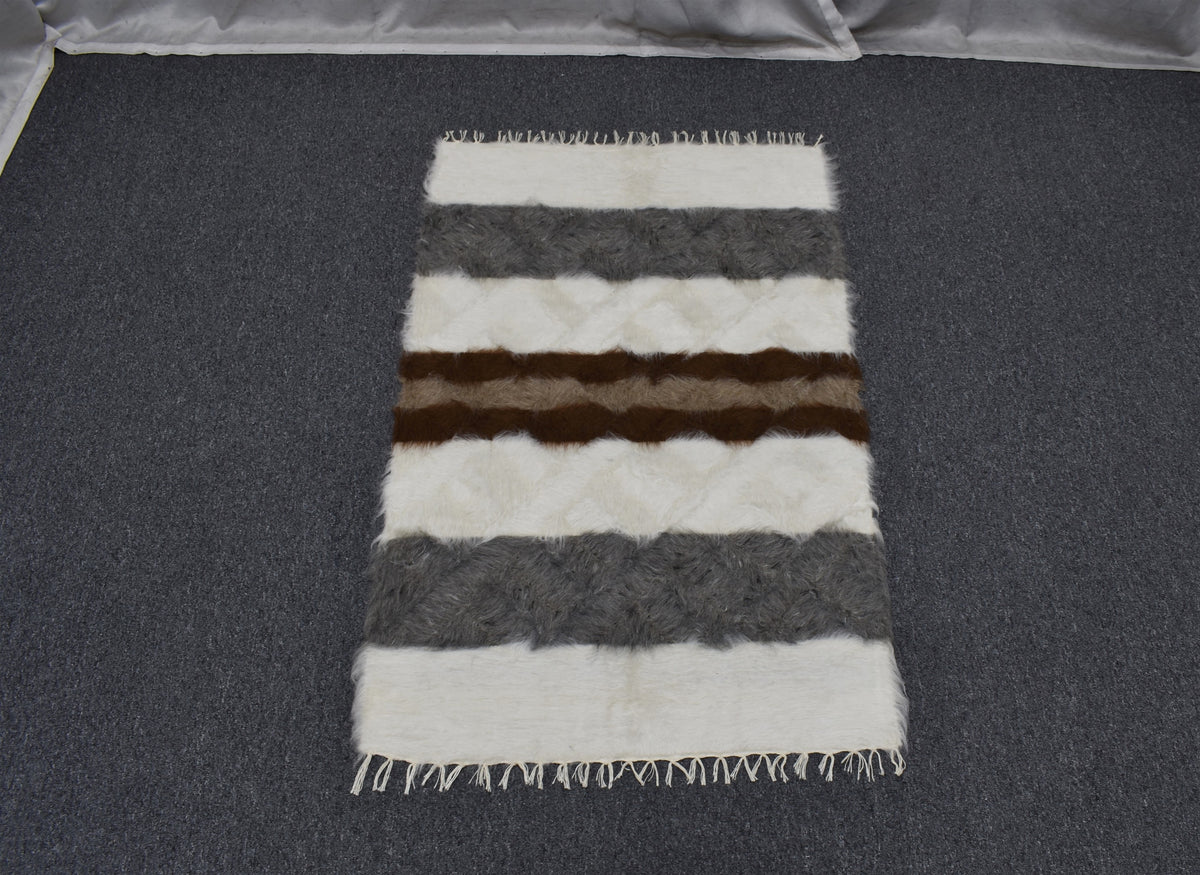 Yeni El Dokuma Şeritli Yün Tiftik Siirt Battaniyesi Kilim 7613