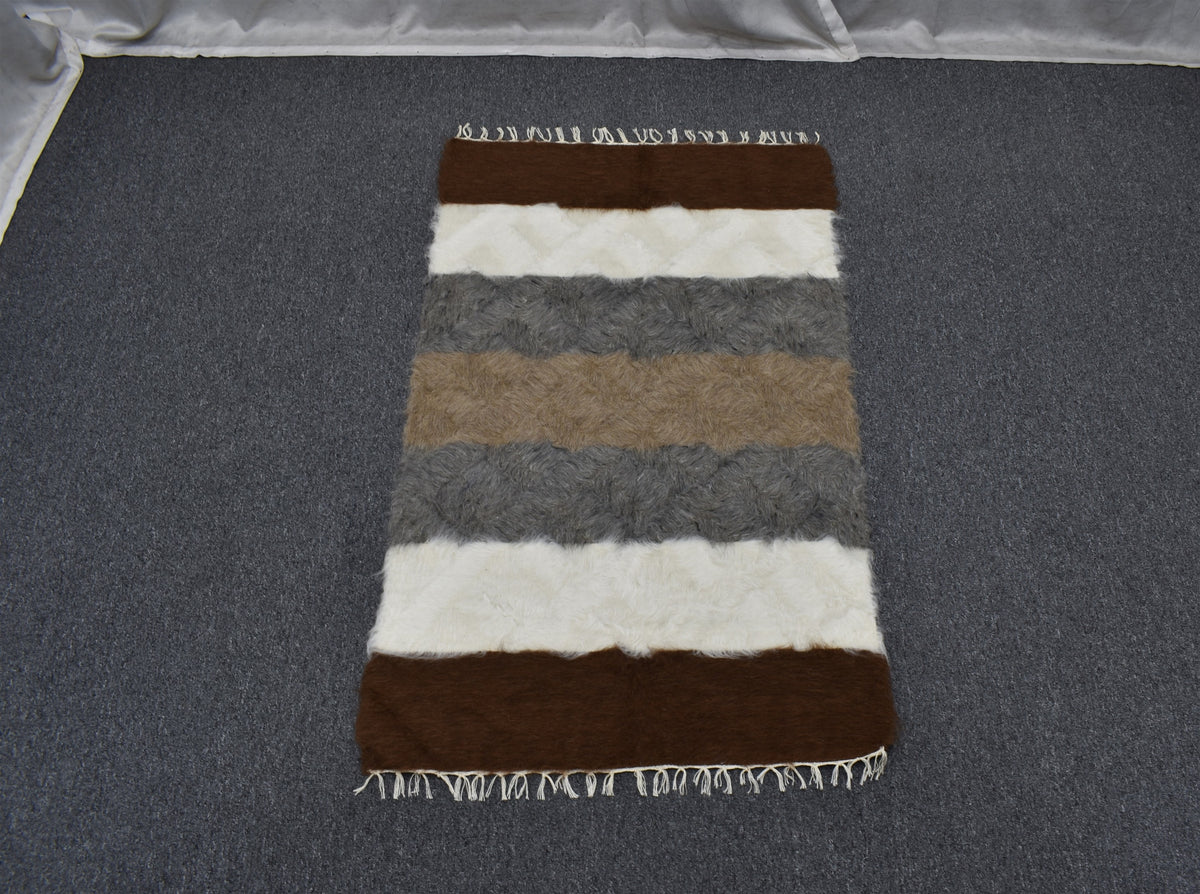 Yeni El Dokuma Rengarenk Yün Tiftik Siirt Battaniyesi Kilim 7617