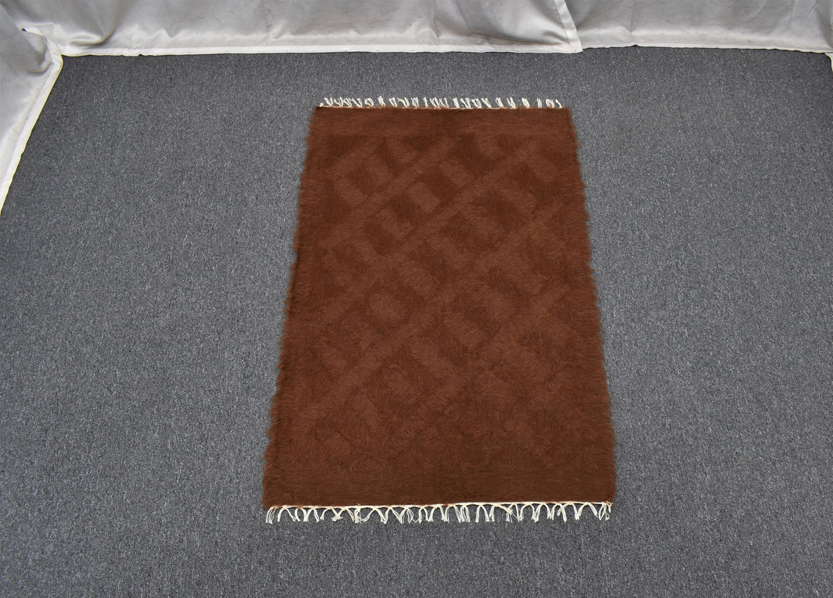 Yeni El Dokuma Tek Renk Yün Tiftik Siirt Battaniyesi Kilim 7619