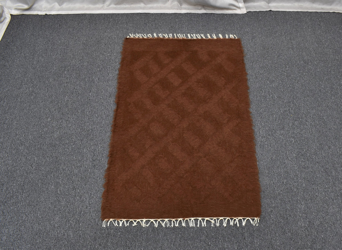 Yeni El Dokuma Tek Renk Yün Tiftik Siirt Battaniyesi Kilim 7619
