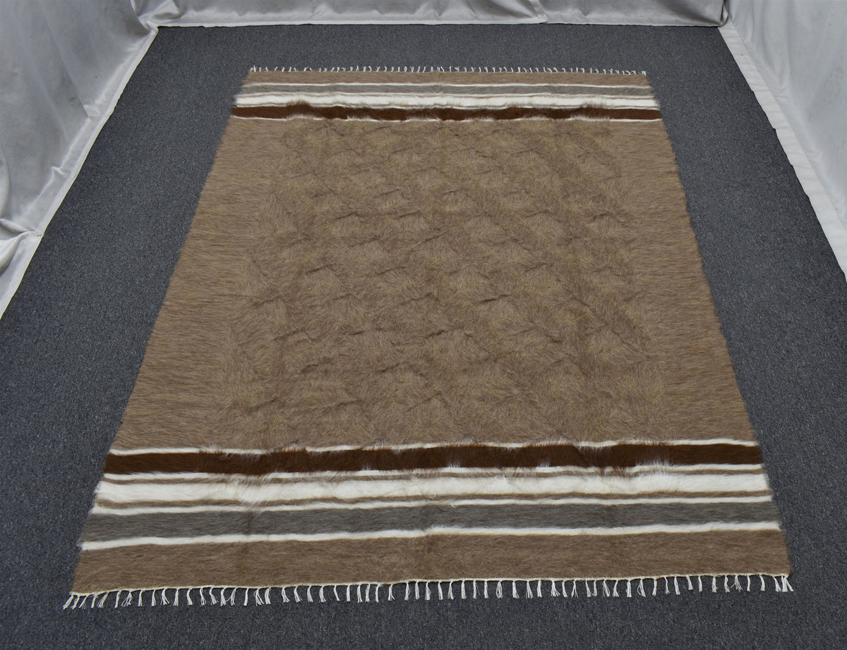 Yeni El Dokuma Sütlü Kahve Dikişsiz Çift Kişilik Yün Tiftik Siirt Battaniyesi Kilim 7626