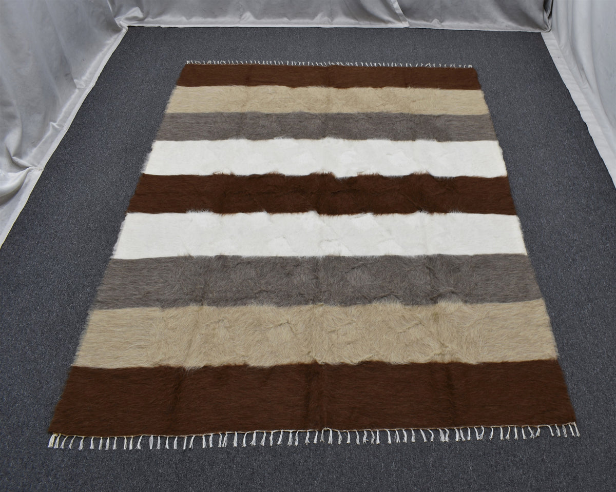 Yeni El Dokuma Çok Renkli Dikişsiz Çift Kişilik Yün Tiftik Siirt Battaniyesi Kilim 7627