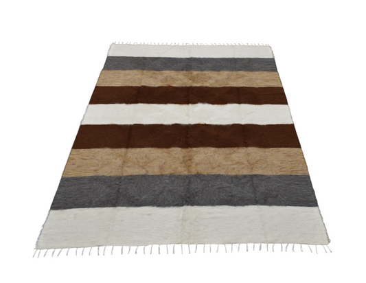 Yeni El Dokuma Çubuklu Dikişsiz Çift Kişilik Yün Tiftik Siirt Battaniyesi Kilim 7631