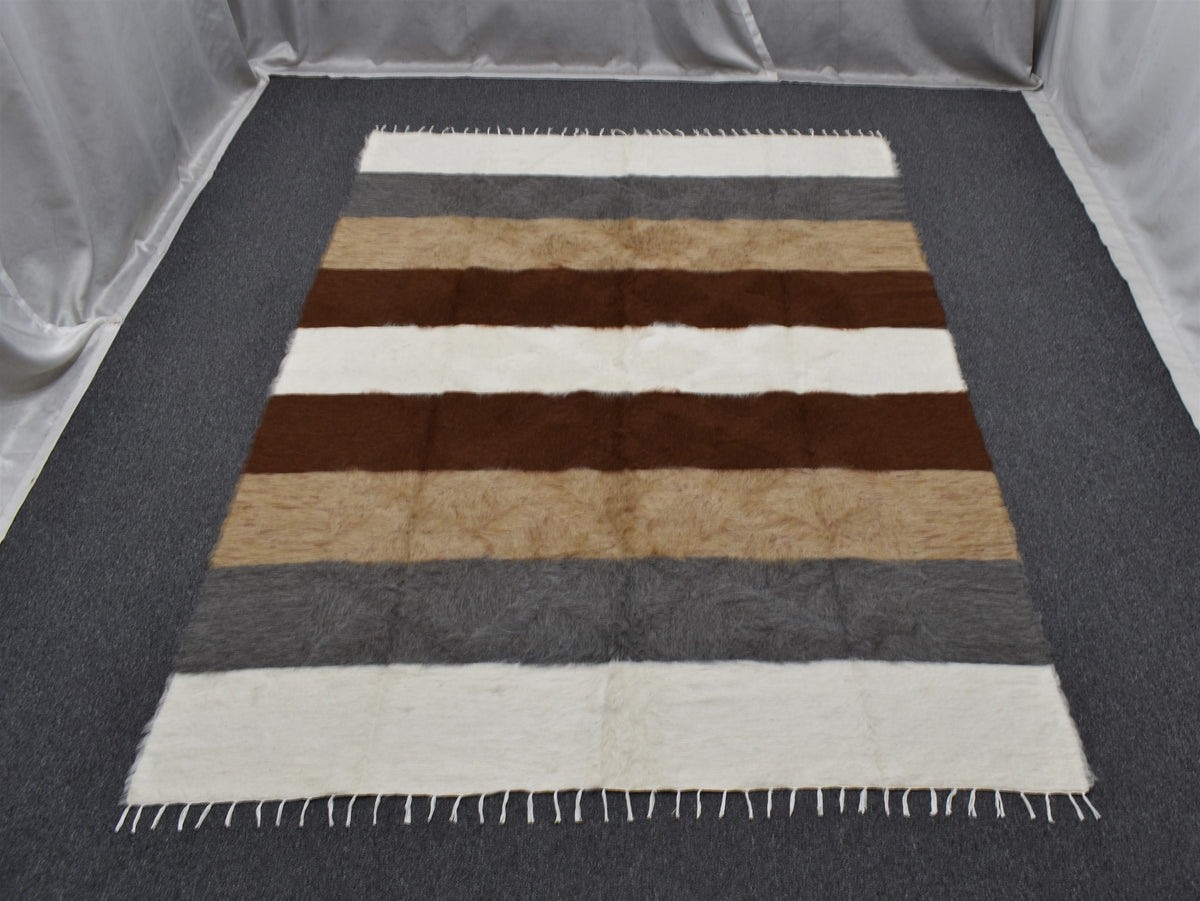 Yeni El Dokuma Çubuklu Dikişsiz Çift Kişilik Yün Tiftik Siirt Battaniyesi Kilim 7631