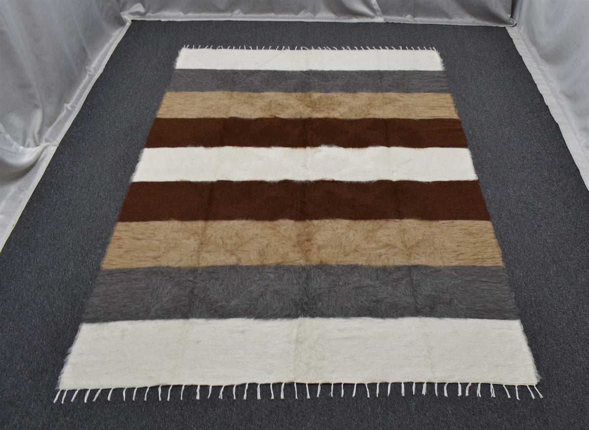 Yeni El Dokuma Çubuklu Dikişsiz Çift Kişilik Yün Tiftik Siirt Battaniyesi Kilim 7631