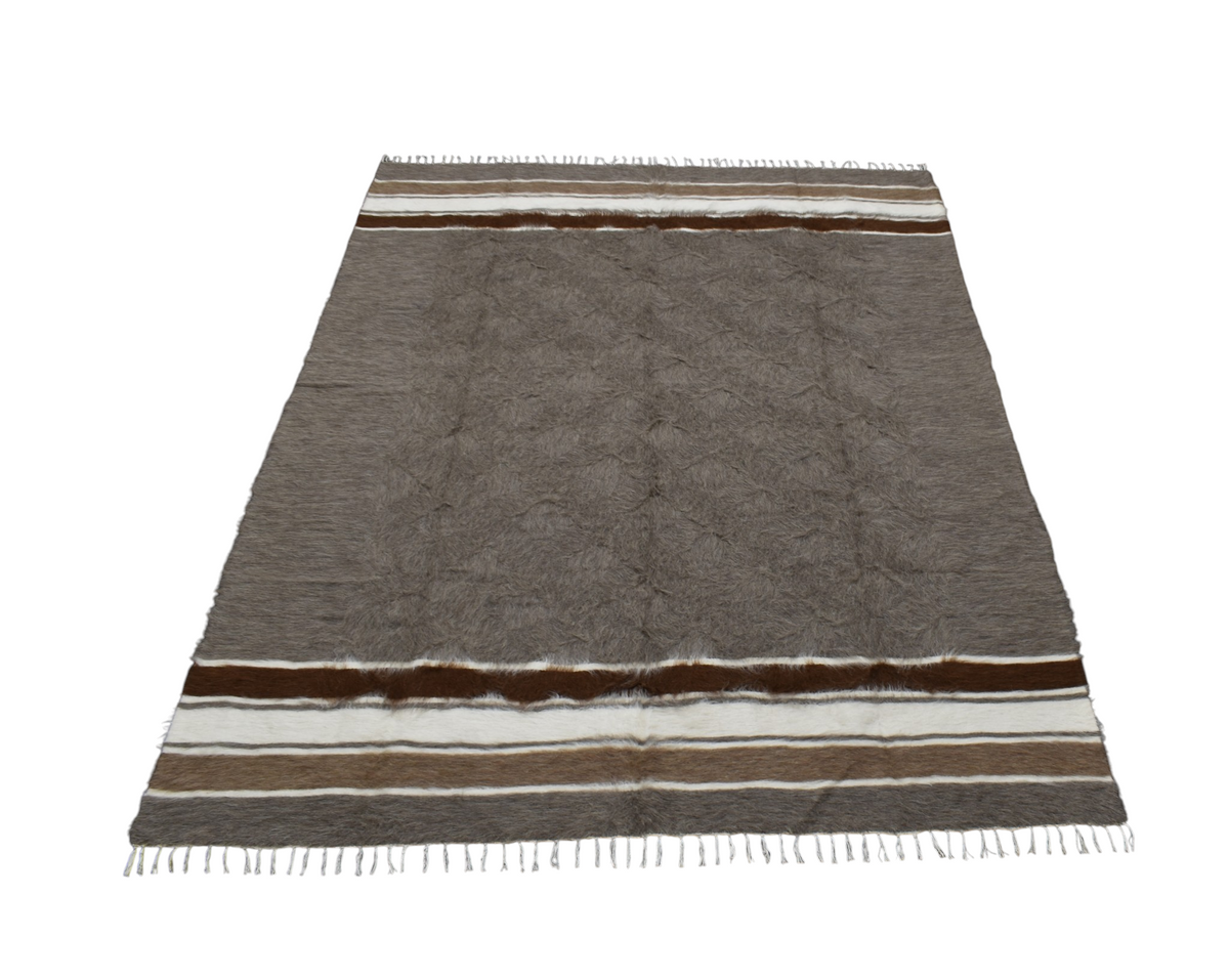 Yeni El Dokuma Gri Dikişsiz Çift Kişilik Yün Tiftik Siirt Battaniyesi Kilim 7632