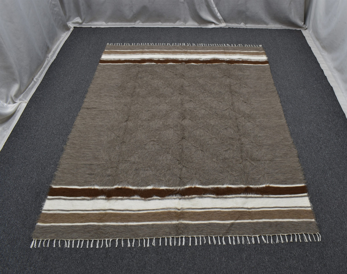 Yeni El Dokuma Gri Dikişsiz Çift Kişilik Yün Tiftik Siirt Battaniyesi Kilim 7632