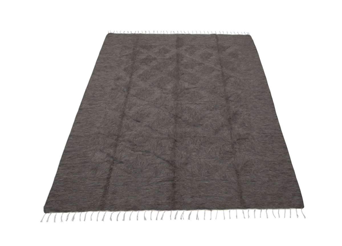 Yeni El Dokuma Tek Renk Gri Dikişsiz Çift Kişilik Yün Tiftik Siirt Battaniyesi Kilim 7635