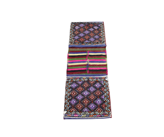 El Dokuma Çift Gözlü Balıkesir Yörük Yün Kilim Heybe 7638