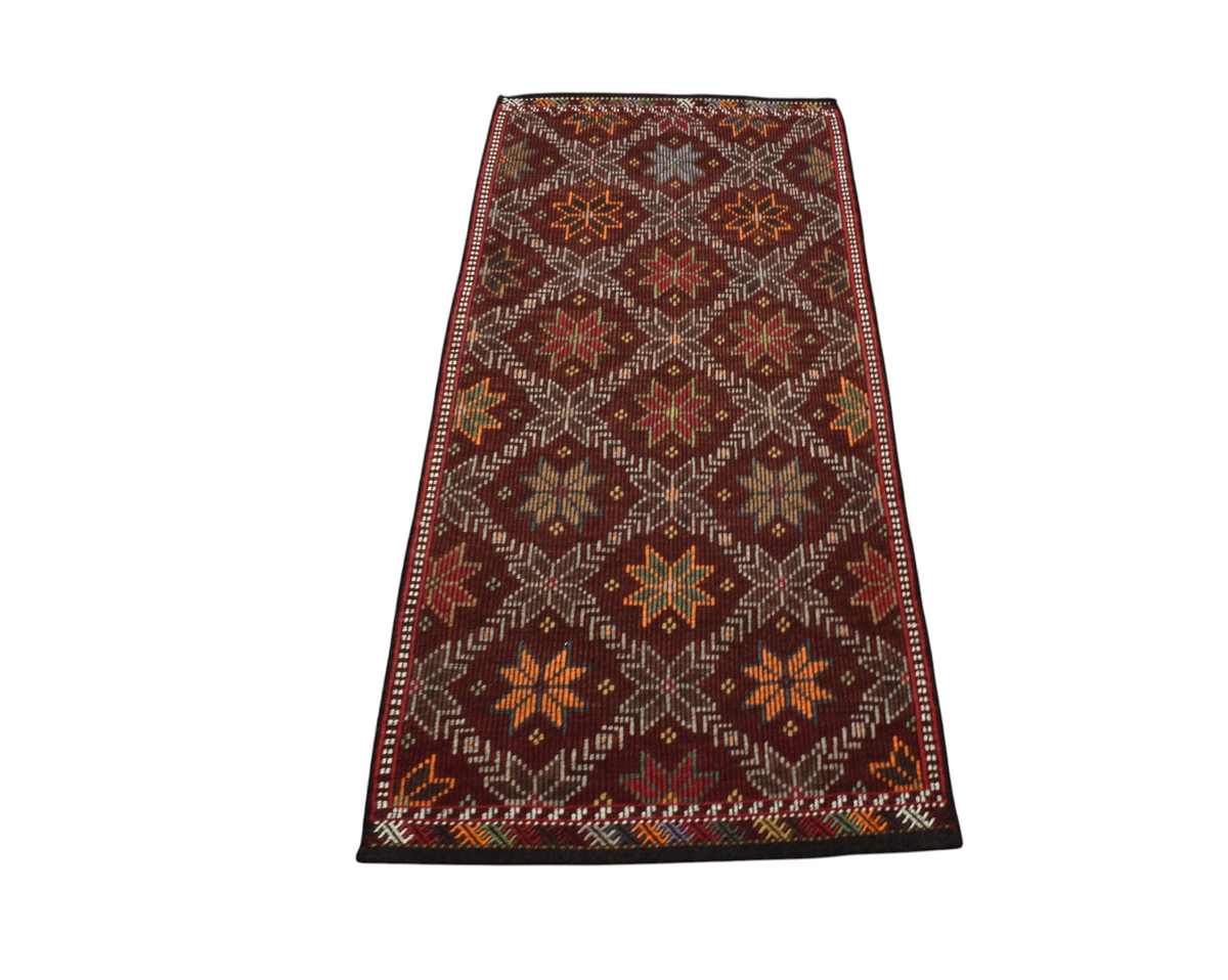 El Dokuması Otantik Çiçekli Karapınar Yün Yörük Cecim Kilim 7642