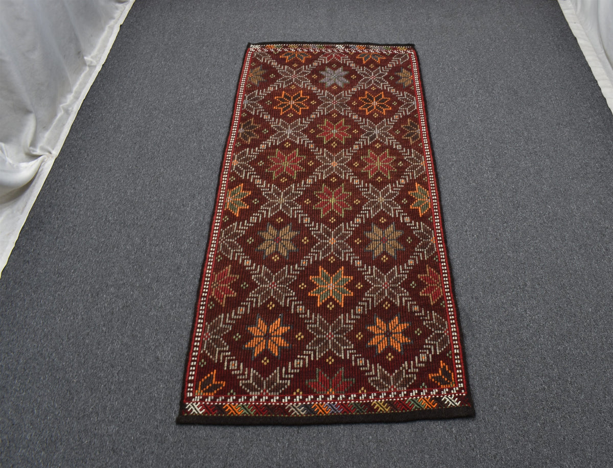 El Dokuması Otantik Çiçekli Karapınar Yün Yörük Cecim Kilim 7642