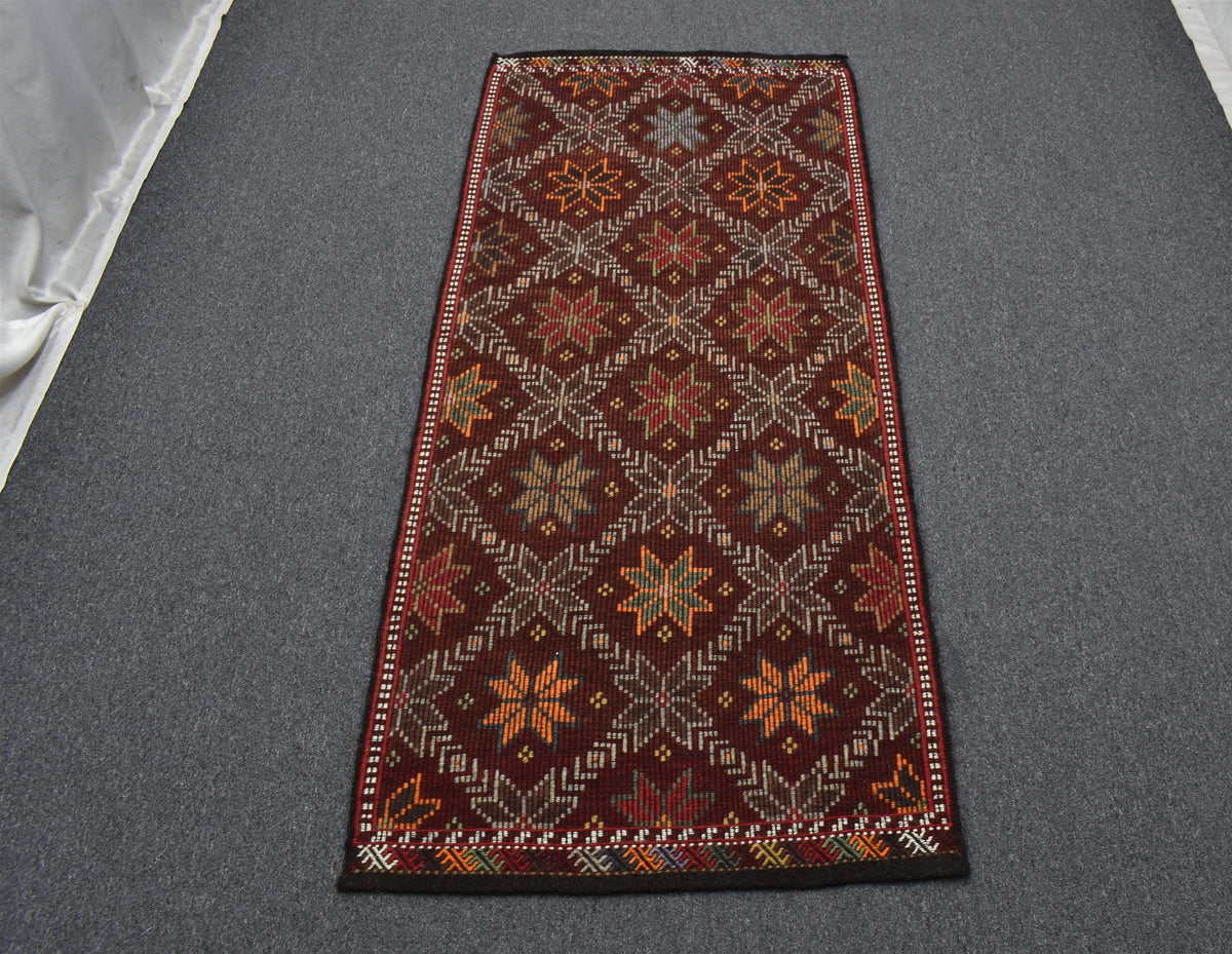 El Dokuması Otantik Çiçekli Karapınar Yün Yörük Cecim Kilim 7642