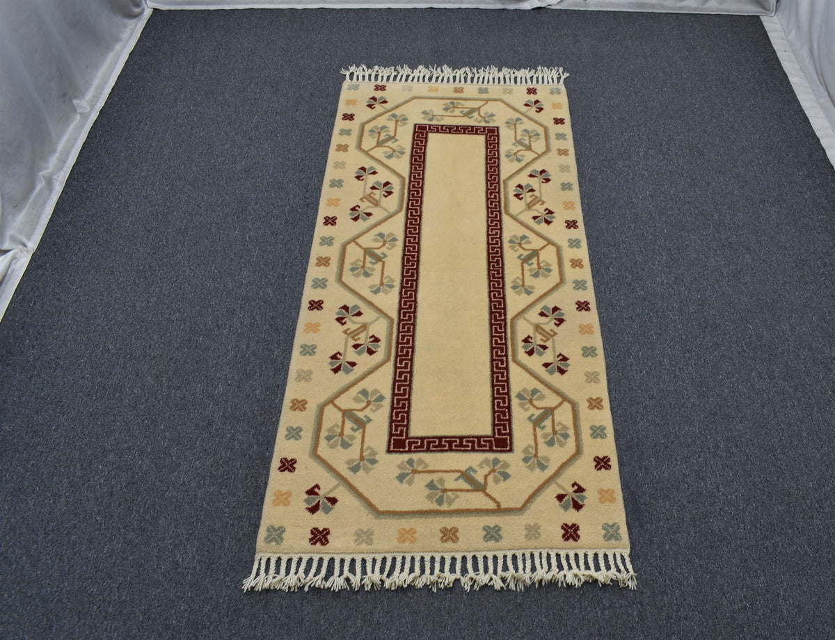 Yeni El Dokuma Modern Çiçekli Milas Muğla Mini Yolluk Yün Halı 7652