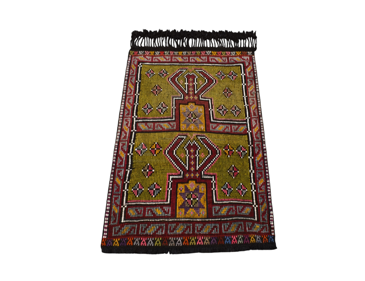 El Dokuması Mihraplı Dekoratif Karapınar Yörük Yün Cecim Kilim 7659