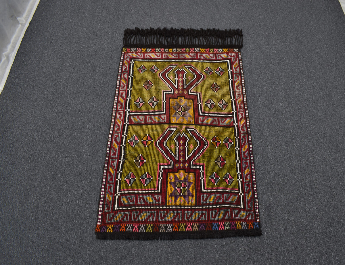 El Dokuması Mihraplı Dekoratif Karapınar Yörük Yün Cecim Kilim 7659