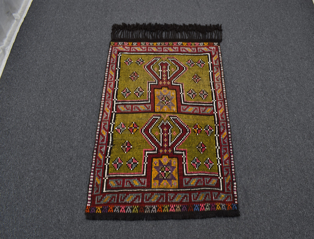 El Dokuması Mihraplı Dekoratif Karapınar Yörük Yün Cecim Kilim 7659