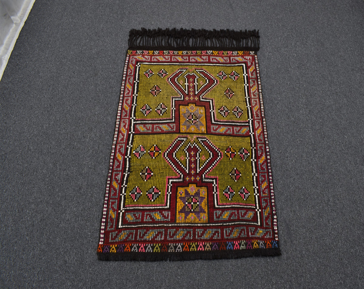 El Dokuması Mihraplı Dekoratif Karapınar Yörük Yün Cecim Kilim 7659