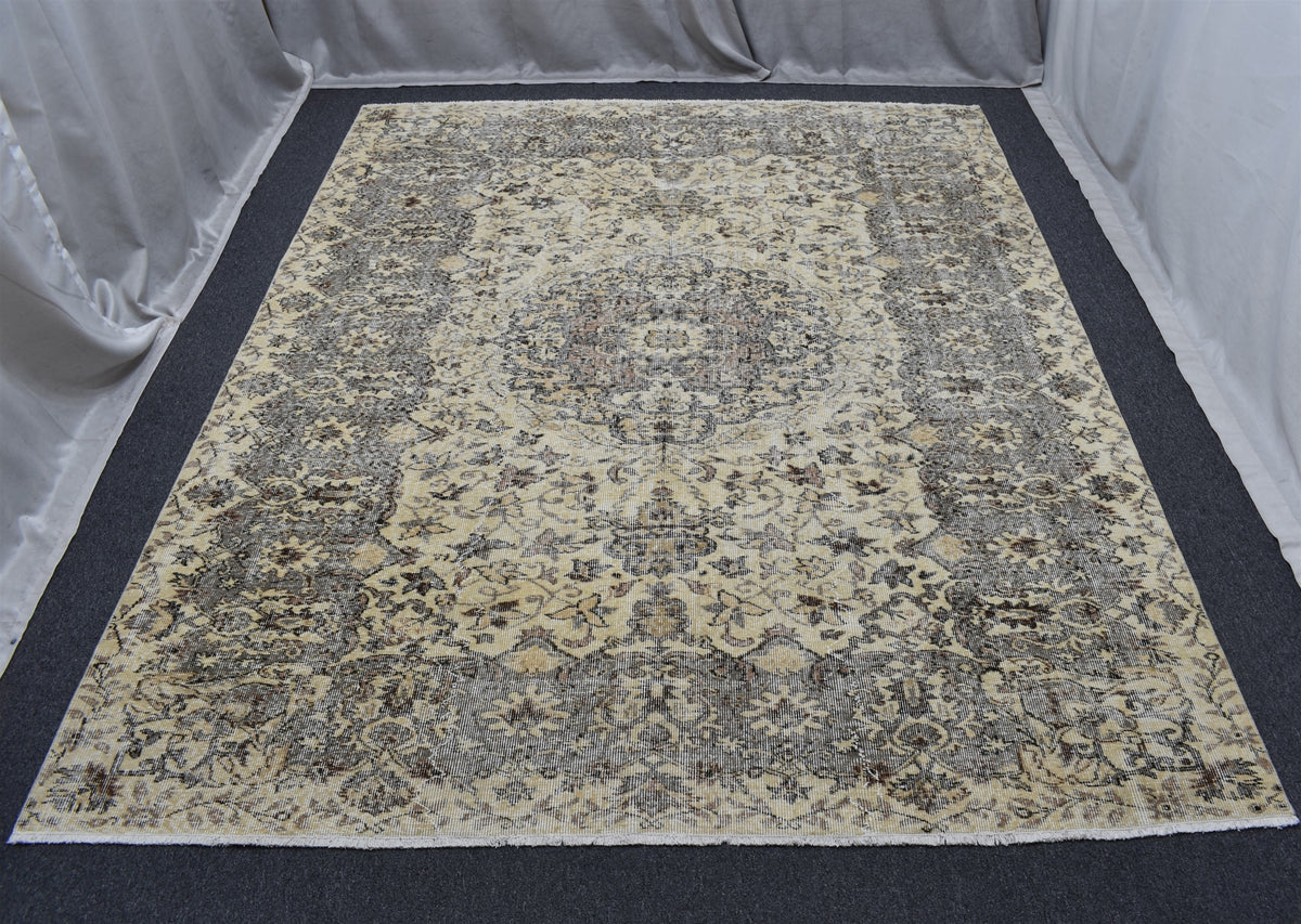 Vintage 6m2 El Dokuma Şaheser Eskitme Naturel Yün Salon Halısı 7666