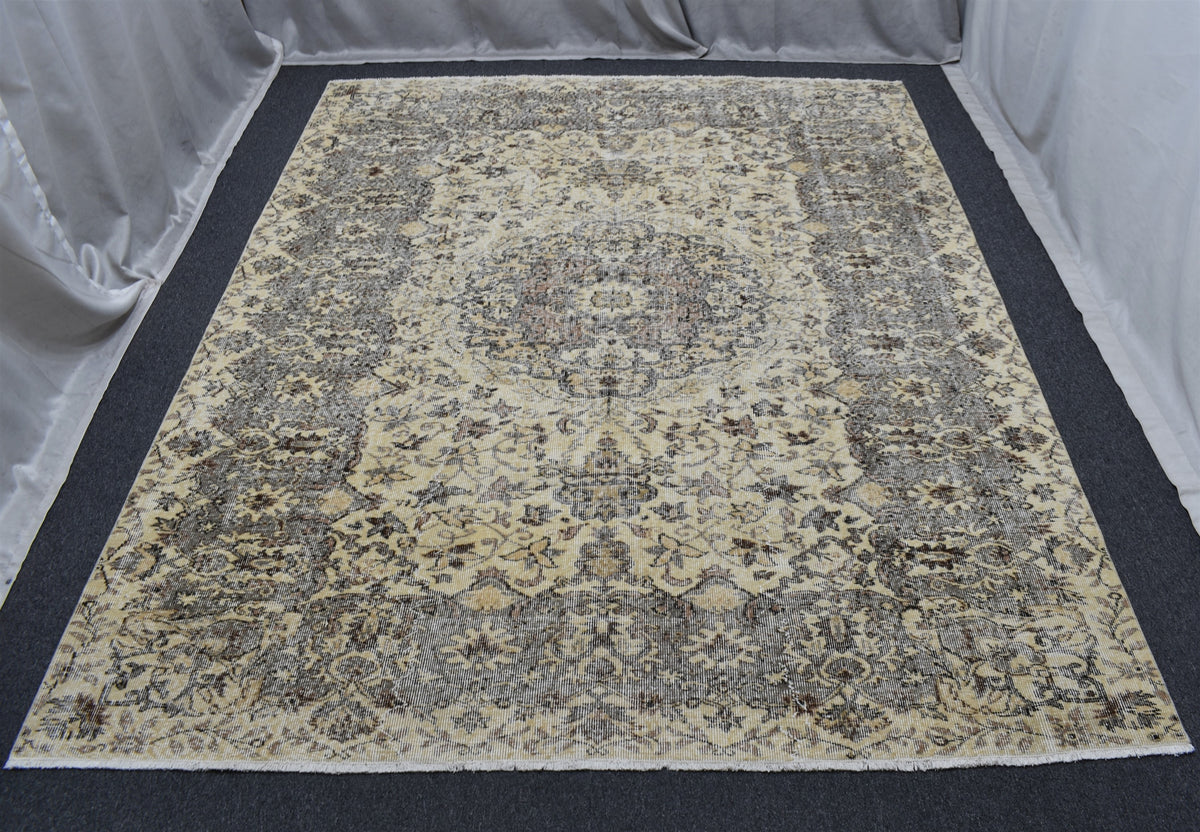Vintage 6m2 El Dokuma Şaheser Eskitme Naturel Yün Salon Halısı 7666
