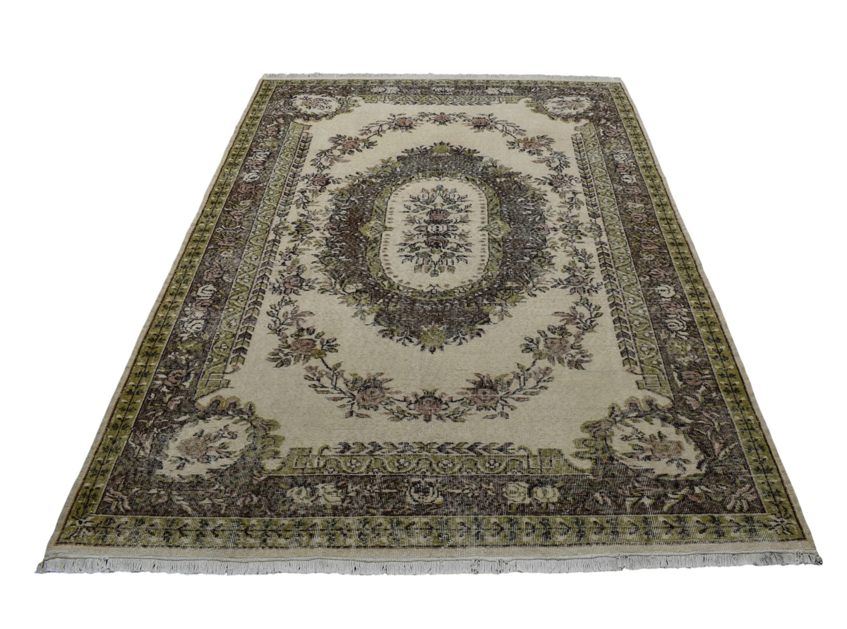 Vintage 6m2 El Dokuma Aubusson Model Eskitme Yün Salon Halısı 7676