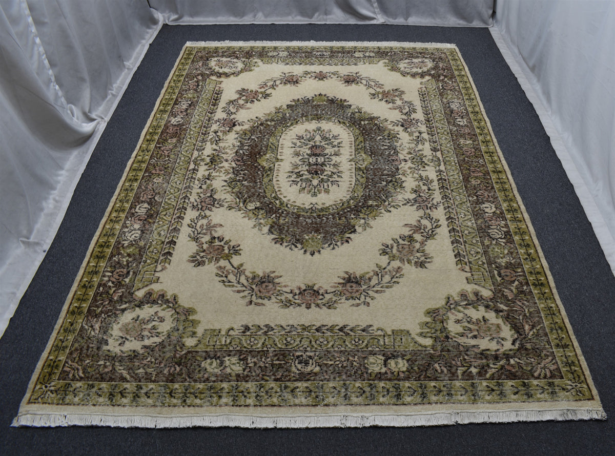 Vintage 6m2 El Dokuma Aubusson Model Eskitme Yün Salon Halısı 7676