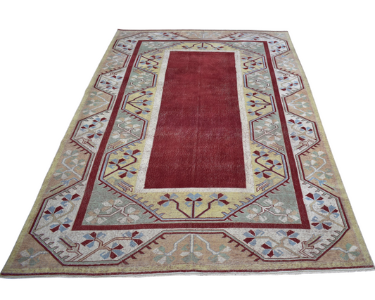 Vintage El Dokuma 6m2 Modern Benzersiz Eskitme Milas Yün Halı 7726