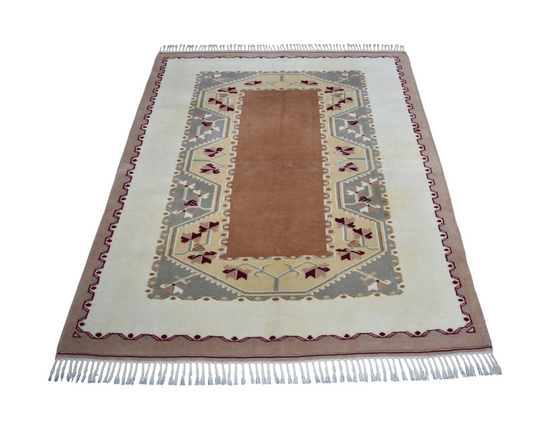 El Dokuma 3m2 Pastel Çiçekli Bozalan Milas Yün Halı 7735