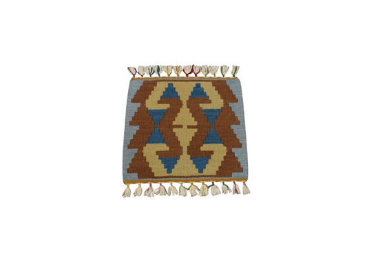 Yeni El Dokuma Köşe Kare Sandalye Minderi Pınarbaşı Kayseri Yün Kilim 7754